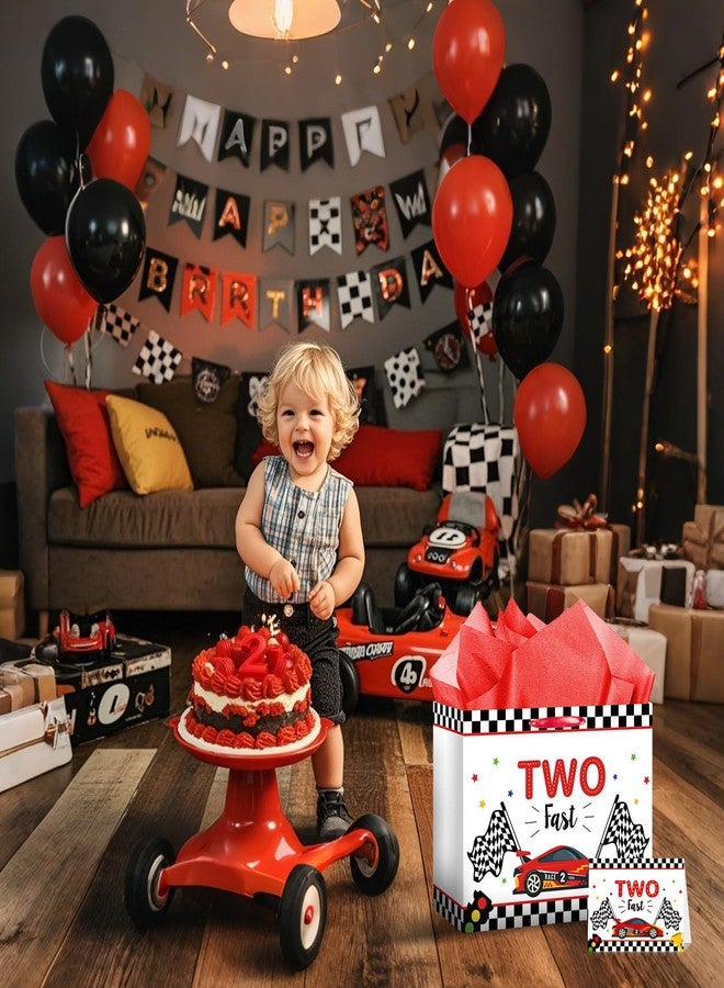 Woosytoo Two Fast Birthday Gift Bag for Boys Happy 2nd Birthday Gift Bag Race Car Party Favor Bag with Paper and Greeting Card for Boys 2 Year Old Bday Party Baby Shower Supplies - Image 3